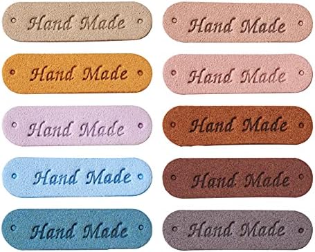 CraftDady 60pcs ručno izrađene kožne naljepnice od mikrovlakana utisnutim kožnim oznakama s rupama 10 boja 12x45 mm za DIY zanate šivaće