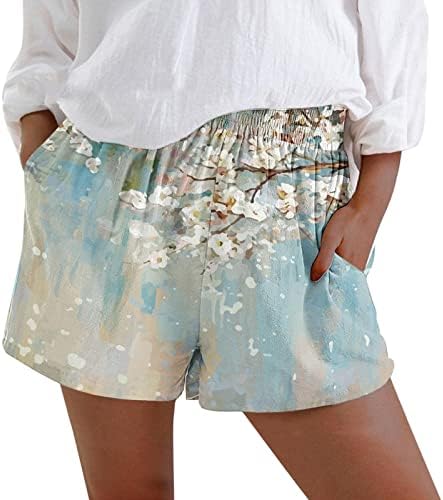 Ženske ležerne kratke hlače ljetne kratke hlače s džepovima leptir tiskani elastični salon struka kratke hlače u teretani kratke hlače