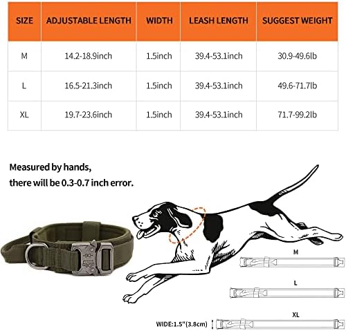 Premium K9 taktički ovratnik za pse, ovratnik za pseće debeo s ručicom i kopčama, vojna vojska vojska zelena
