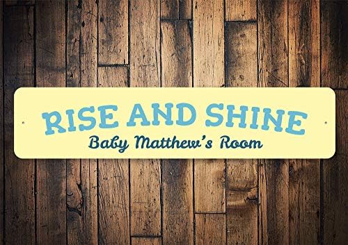 Ustani i Shine znak, prilagođeni dekor imena novorođenčeta, dječji znak dobrodošlice, aluminijski dekor dječje sobe - 4 x 18