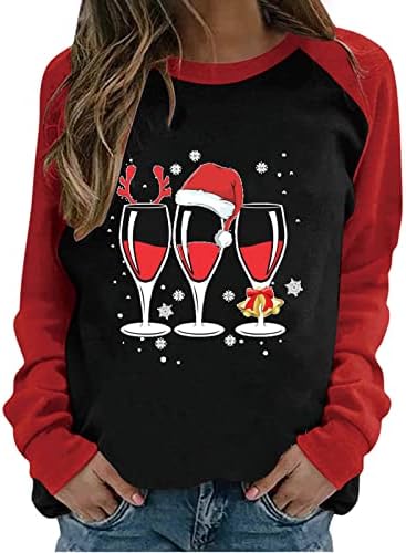Narhbrg božićni vrhovi za žene To je najmanja dukserica vina, smiješno slovo print pulover u boji blok grafičke majice