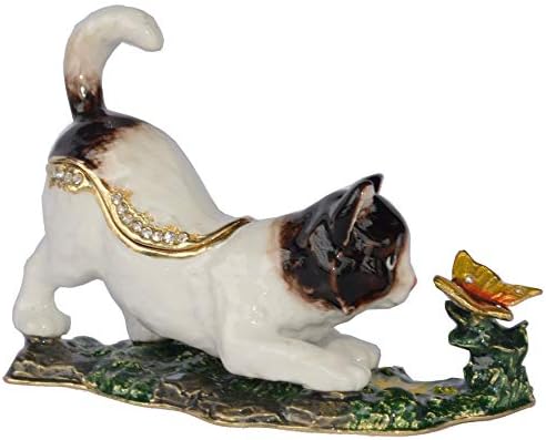 Mixdom bijela mačka kutija za nakit ručno obojena ukrasna kutija s zglobnim poklopcem za prstena.