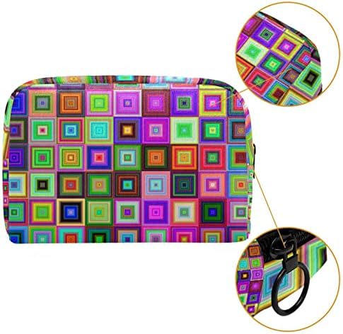 Mala torba za šminkanje, kozmetički organizator s patentnim zatvaračem za žene i djevojke, šareni kvadrati geometrijski uzorak umjetnost