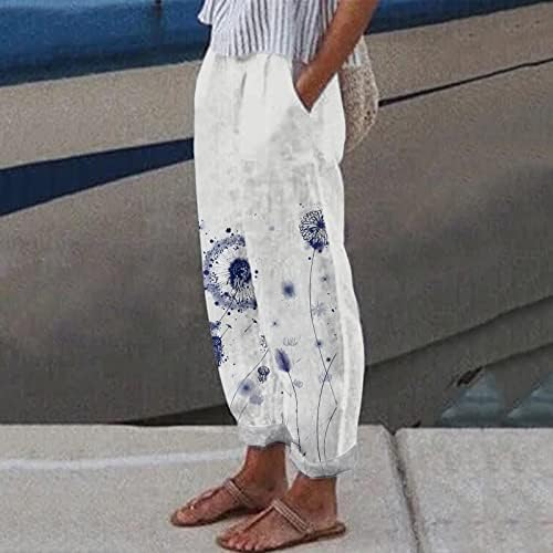 Gufesf bijele lanene hlače žene, ženske elastične elastične noge lagane lagane ljetne platnene hlače hlače