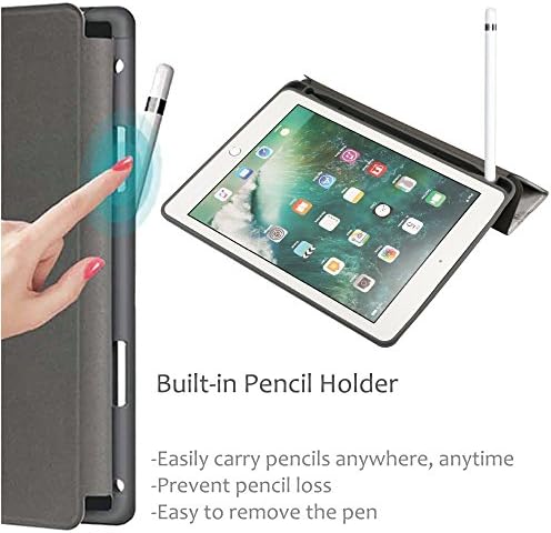 iPad 9.7 2018 Slučaj s Appleovim držačem olovke [Free Stylus Pen], ultra lagana poklopac novčanika s trifold stalkom [Auto Wake/ Sleep]