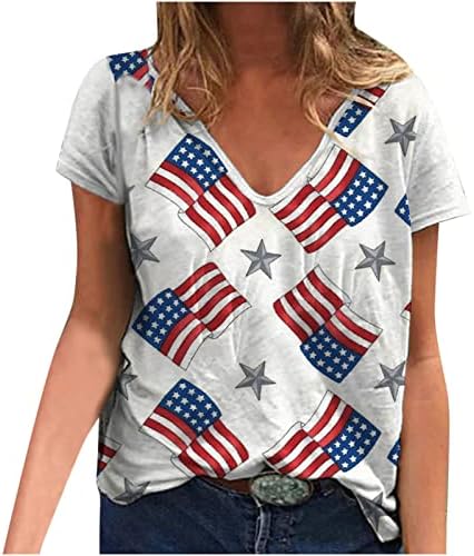 Comigeewa duboki v dragi dekolte za vrat za žene kratke rukave američke zastave zvjezdane grafičke bluze majice dame dame