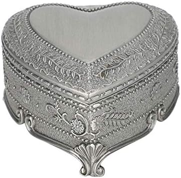 SFMZCM Kutija za nakit za žene, vintage antikvite srebrne kutije za prsa OBLIK OBLIKA TIN Ugravirana kutija nakita Klasična retro za