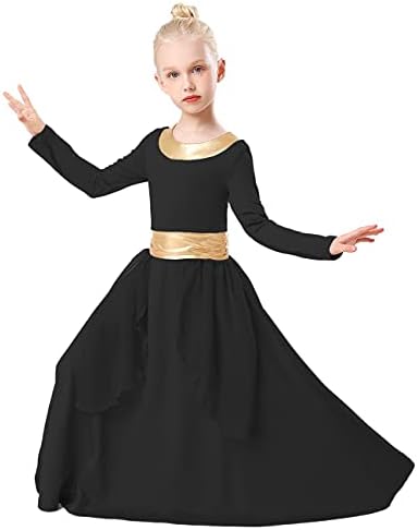 Rexreii Dječje djevojke hvale plesni ogrtač metalni pojas dugih rukava liturgijska haljina za bogoslužje Šifonska suknja lirska kostim