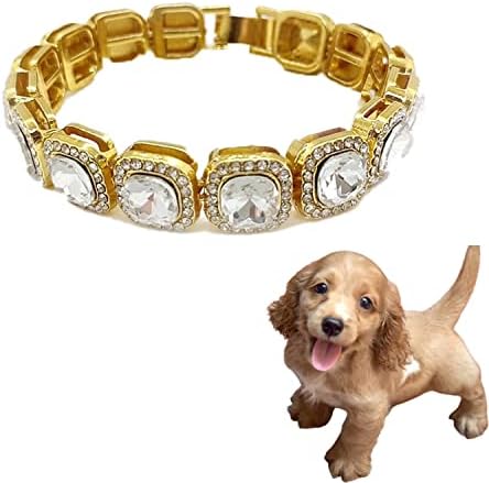 Ovratnik za pse od zlatnog lanca - Zlatna ogrlica od nehrđajućeg čelika Luksuzni dijamantski kristalni ovratnik za francuski buldog
