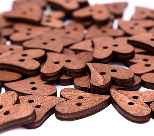 ISKYBOB 100 komada drveni gumbi u obliku srca za DIY Scrapbooking Swing Craft, smeđi