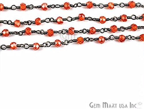 Narančaste cirkonske perle duge 3 metra, lanac krunice presvučen crnom bojom debljine 2,5-3 mm omotan žicom