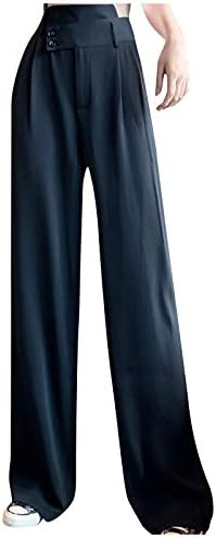 Etkia ženske ležerne hlače s džepovima s nogama, hlače čvrste ženske džep visoke ravne vrećice široke hlače široke hlače