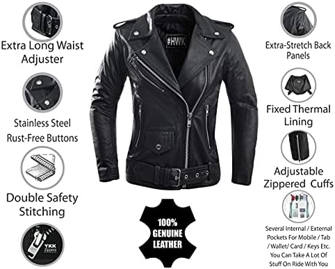 HWK Brando kožna motociklistička jakna za žene, originalna kožna jakna za jahanje motocikla otporna na vremenske prilike i vode