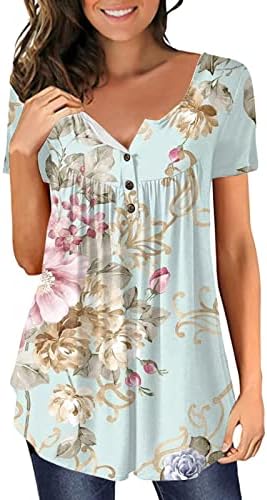 Tunike s vintage printom za žene, majice koje skrivaju trbuščić, široke košulje, ljetne Ležerne bluze kratkih rukava i Izrez u obliku