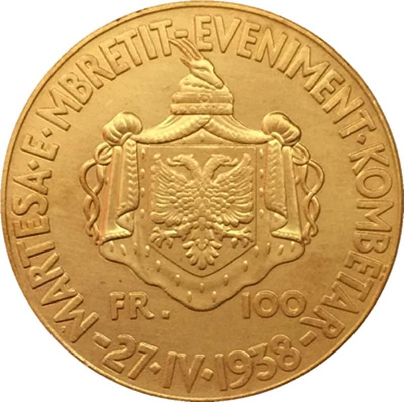 35 mm čisti bakreni zlatni stani antikni srebrni dolar novčić Albania Coin 1938 Obrt