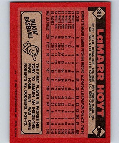1986 Topps Baseball 380 Lamarr Hoyt San Diego Padres Službena MLB trgovačka kartica