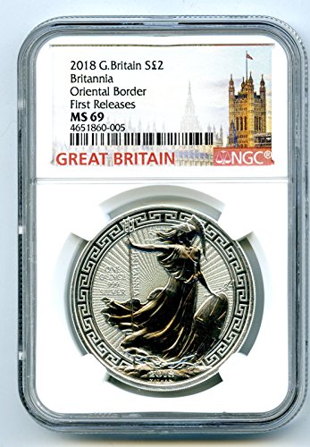 2018. Velika Britanija 1 oz Silver Britannia Orijentalna granica prvo izdaje S2PD MS69 NGC