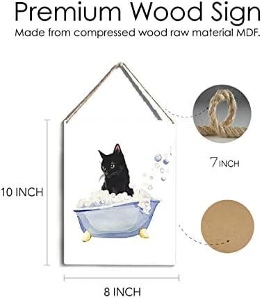 Kupaonica mačja drveta crna mačka u kadi drveni natpisi rustikalna viseća ploča kućna zidna umjetnost 8 x 10 savršeni crni mačji znak