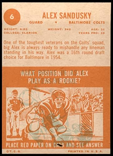 1963. Topps Football 6 Alex Sandusky Izvrsno od Mickeys kartice