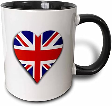 3Drose British Flag Heart-Uk Union Jack za Engleske i Britanije navijače s dva tona, 1 grof, crno