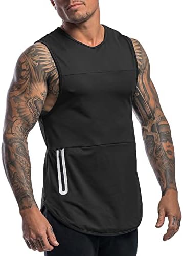 BEUU TENK TOPS za muške majice za ljetni rukavac bez rukava Slim Fit Basic Running Workout Casual Tank Top s džepom s patentnim zatvaračem
