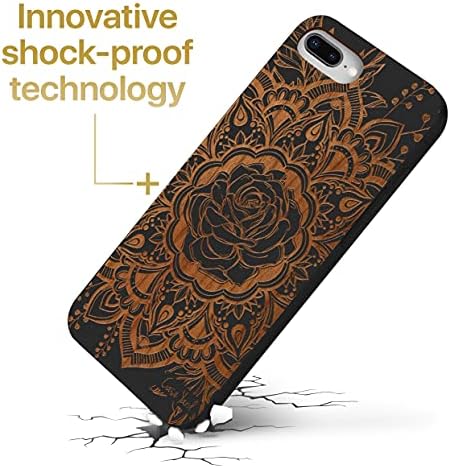 Caseard Wood Telefon futrola za iPhone 8 plus laserski ugravirani dizajn ruže cvijeta crno drvo kompatibilni iPhone fuse zaštitni šok
