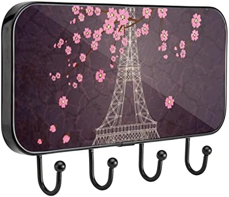 Guerotkr zidne kuke, viseće kuke, ljepljive kuke za visenje, Paris Eiffel Tower Pink Cvjetovi uzorak
