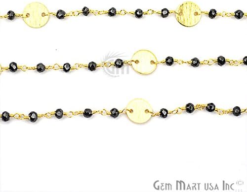 1 stopa fasetirane perle od crnog spinela, 3-3, 5 mm, pozlaćena žica od 24 karata omotana lancem ogrlice od krunice