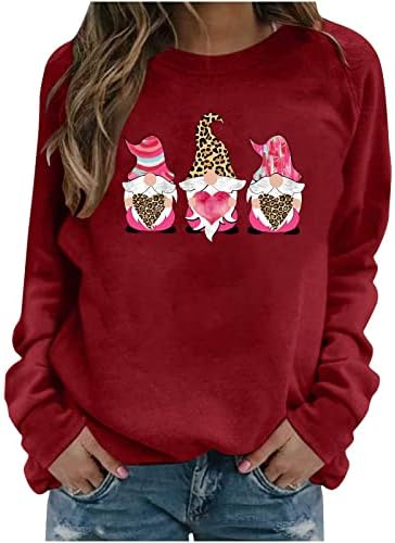 Majica za Valentinovo ženska gnome košulja ležerna bluza vrhovi okruglog vrata jednobojni pulover Majice Odjeća