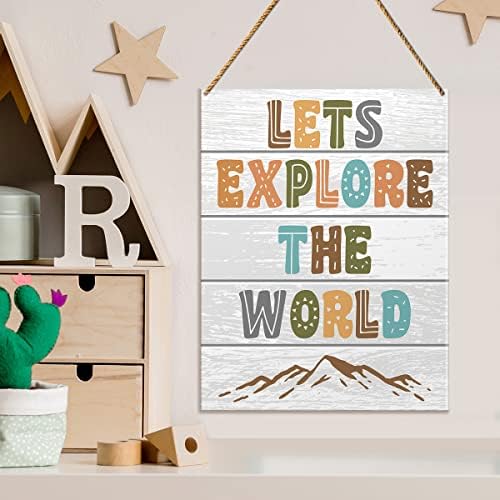 Dekor drvenih znakova za dječju sobu, istražimo svijet, dekor dječje sobe za kćer i sina, dekor igraonice, inspirativni zidni ukras,