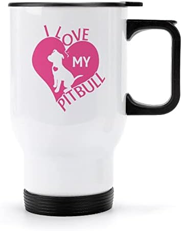 Obožavam svoje srce od pitbull -a 14 oz putnička kava šalica vakuuma od nehrđajućeg čelika s poklopcem
