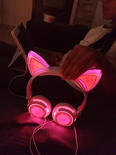 Olyre Wired Kids Cat Slušalice s mikrofonom, podesive uši stereo sklopivi LED Slatka maca poklon slušalica za djevojčice/dječake/žene/tinejdžeri