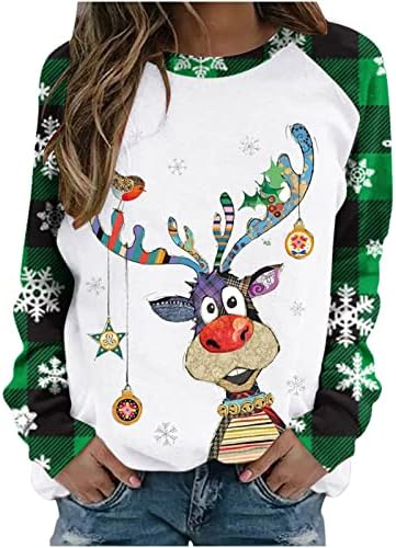 Nokmopo Womens pulover džemperi ženski modni modni božićni print dugi rukav O-Neck Pulover vrh
