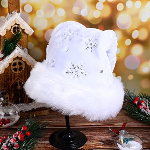 2-dijelni Božićni šešir za odrasle bijeli srebrni plišani Uniseks udobni šešir Djeda Božićnjaka voluminozni šešir Djeda Božićnjaka