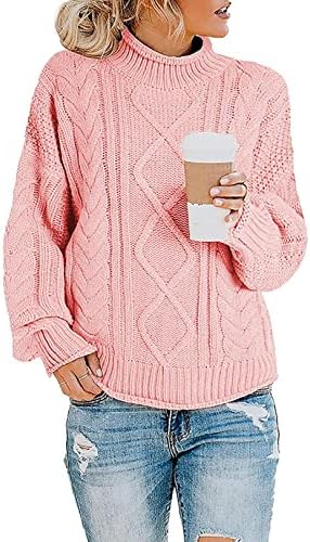 Ženske kornjače pletenice s dugim rukavima mekani klasični fit pulover kabel pleteni džemper Čvrsti mekani vrhovi skakača