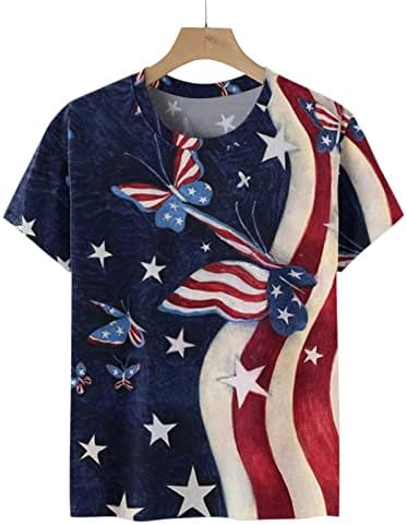 Ženska posada bluza kratka rukava 2023 pamučna američka zastava grafička osnovna majica za brunch za dame AB