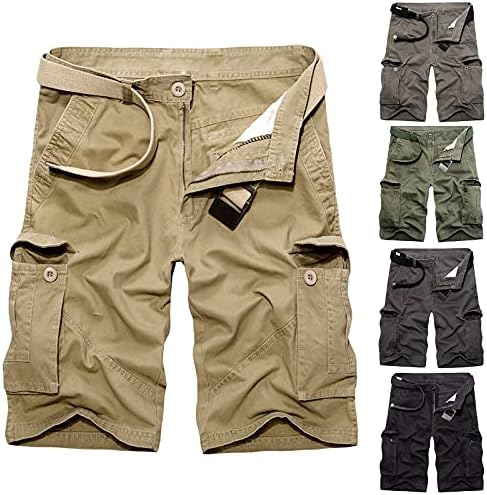 Niuqi mens casual labave fit multi džepove čvrste boje ušivene kratke kratke hlače zip letenje slobodno trošenje s remenom
