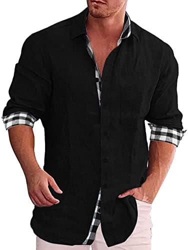 ZDDO muški pamučni laneni gumb dolje, jesen dugi rukavi hipster kabed patchwork košulja casual majice na plaži