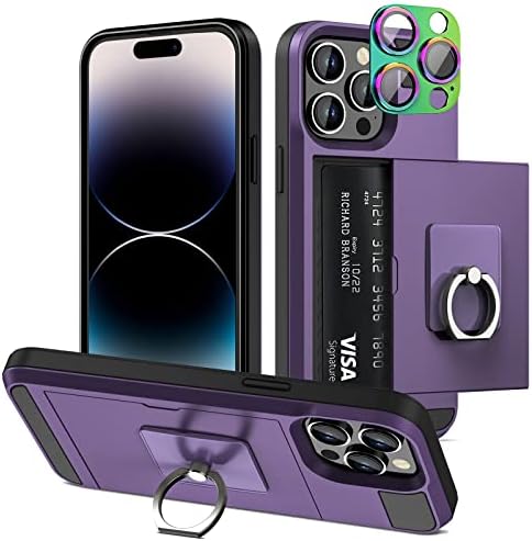 Vofolen za iPhone 14 Pro držač kreditne kartice za novčanik s prozirnim postoljem prstena, zaštitnika za kameru, zaštitnik skrivenog