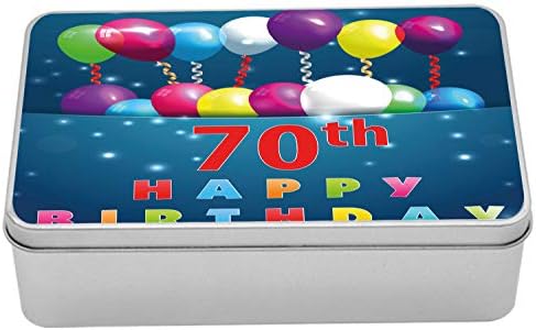 AMBESONNE 70. BORMRKI METALNI BOX, Šareni baloni na tamnoplavoj pozadini s ispisama za zabave, višenamjenski pravokutni spremnik s