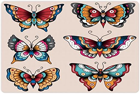 Prostirka za kućne ljubimce Moon leptir za hranu i vodu, Retro leptiri s ukrasnim krilima u šarenom stilu, proljetni print, neklizajuća