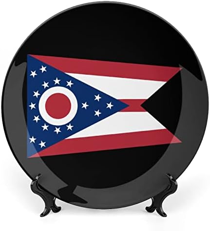 Ohio Flag Bone China Dekorativna ploča KERAMIČKI PLOŽE OBAVLJIVANJE SA PRIKLOBLJIMA ZA ODJELJA