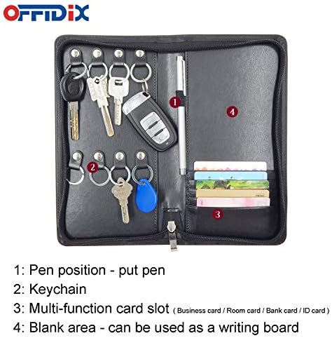 Offidix PU kožna prijenosna ključna ormarića, 8-ključ kuke prijenosni patentni zatvarač s patentnim zatvaračem Organizator Organizator