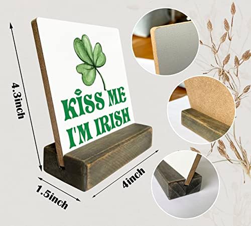 Slatka St Patricks Dan drvena ploča, Poljubi me Irac, ploča s drvenim postoljem, irski kućni drveni plak plak, irski znak, irski dekor,