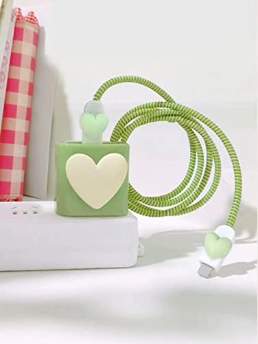 Slatki zeleni 3-inčni zaštitnik kabela za srce za futrolu punjača za punjače jedinstveni dizajn Futrole za punjač za telefon za 14