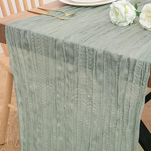 Dolopl 6pcs CheeseCloth stol trkači skupno 15ft kadulja zelena boho rustikalna gaza sir od tkanine stol trkača za svadbenu svadbenu
