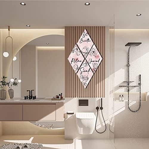Ylolul 4 PCS elegantni ružičasti cvijet kupaonica zidni dekor za opuštanje opuštanja Umotajte zdaj zidne umjetničke kupaonice natpis