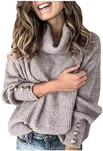 YMOSRH ženska jakna s jaknom Turtleneck Pulover gumb Dugi rukav labavi pleteni džemper Tops Fall haljina