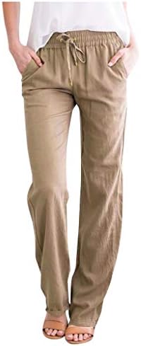 Mackneog Ljetna lagana ženska žena Capris Capri hlače Čvrsta lanena ležerna kruta boja u boji labava fit s džepovima pamuk