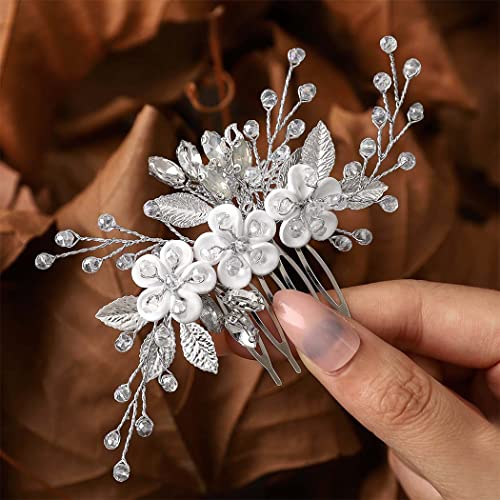 Nevjesta cvijet svadbeni češalj za kosu srebrni list Kristalna vjenčana ukosnica s rhinestones Pribor za kosu za žene i djevojke